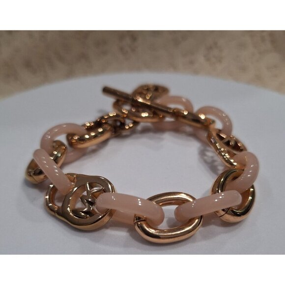 EUC Michael Kors Fulton Gold-Tone and Blush Links Toggle Bracelet - Picture 5 of 7